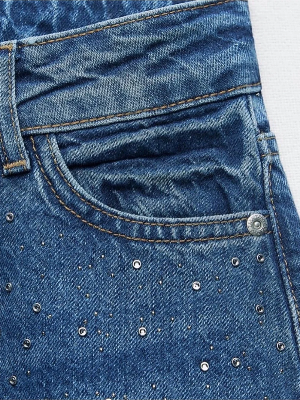 Zara Full Length Straight Cut Beaded Jeans with a High Waist